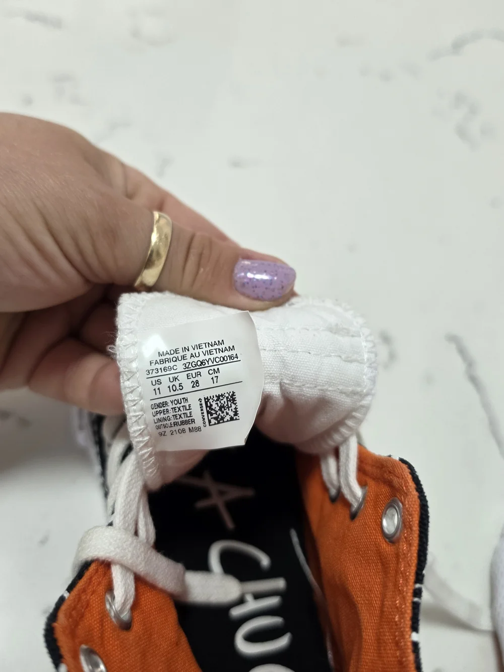 Converse Black & White High-Top Sneakers with Orange Lining For Kids